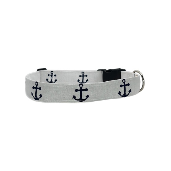 1” Dog Collar- Blue Anchors - Picture 1 of 9